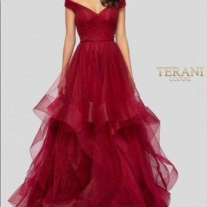 Terani Couture Red Glitter Tulle Horsehair Dress
